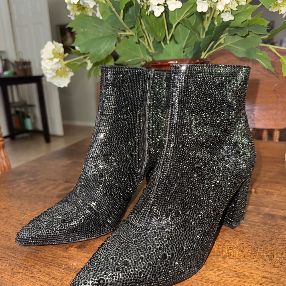 Betsey Johnson Black Sparkle Ankle Boots